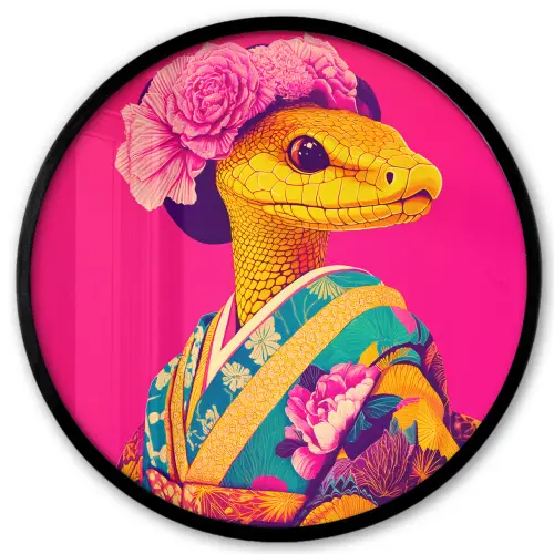 Hagedis - Bloemen - Roze - Kimono Fotolijst rond zonder passe partout klein -3d