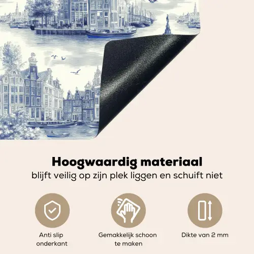 Huizen - Bomen - Water - Vogels - Blauw Inductie beschemer met haakjes klein 777 -ky-onderkant-nl
