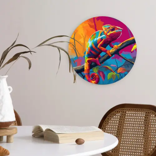 Kameleon - Tak - Gestreept - Bladeren Wandcirkel plexiglas klein -sfeer4