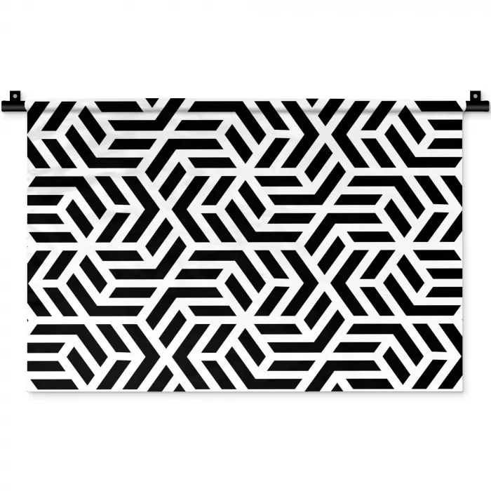 Design - Geometrie - Patroon - Zwart - Wit Wandkleed katoen klein 269 -zz3d