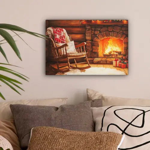 Winter - Kerst - Huis - Openhaard canvas 2cm klein -sfeer1