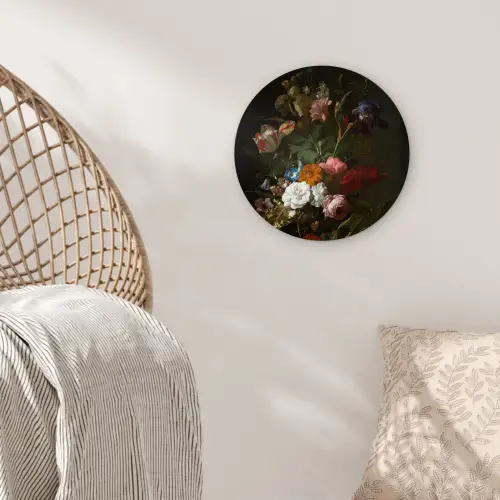 Vaas met bloemen - Schilderij van Rachel Ruysch Wandcirkel kunststof plaat 5mm dik klein -sfeer5
