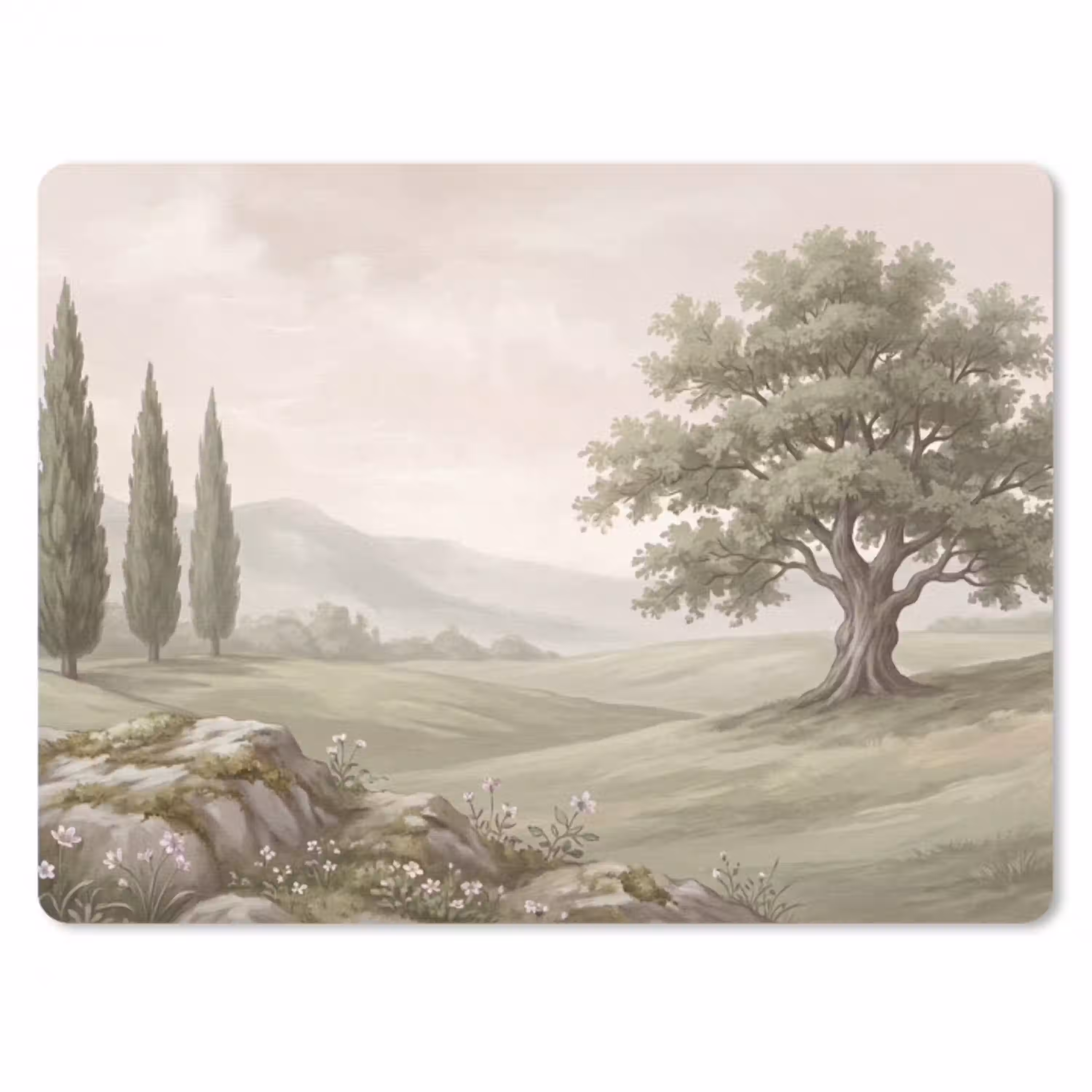 Heuvellandschap - Bomen - Natuur - Groen muismat rubber klein -3d