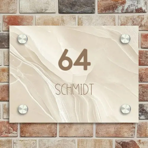 Beige marmer - Modern Naambord Rechthoek middel -sfeer3