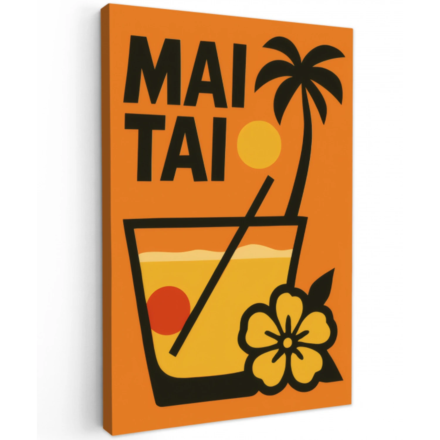 Palmboom - Bloem - Art - Drink Tuinposter op houten frame 2 cm dik klein -3d