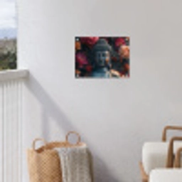 Boeddhabeeld omgeven door bloemen tuinposter los doek klein -sfeer8