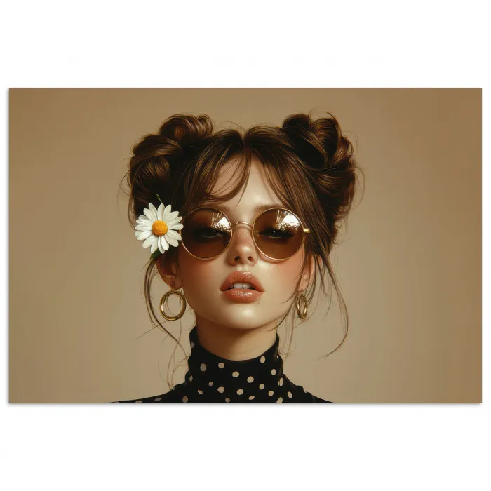Vrouw - Beige - Bloem - Modern - Portret poster papier klein -3d
