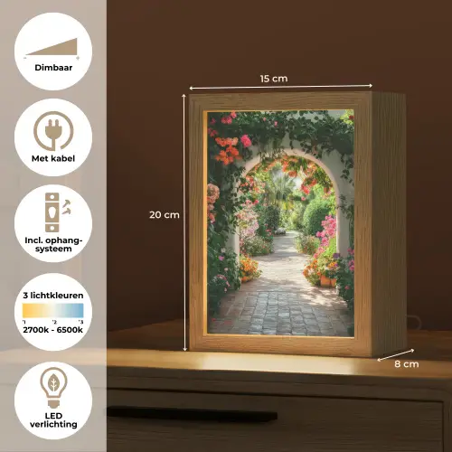Doorkijk - Bloemen - Natuur - Bloementuin Light Box met kabel (Tafellamp) klein -USP_NL