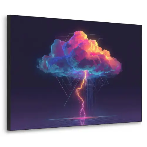 Donderwolk - Bliksemschicht - Licht - Blauw Textielframe zwart klein -3d