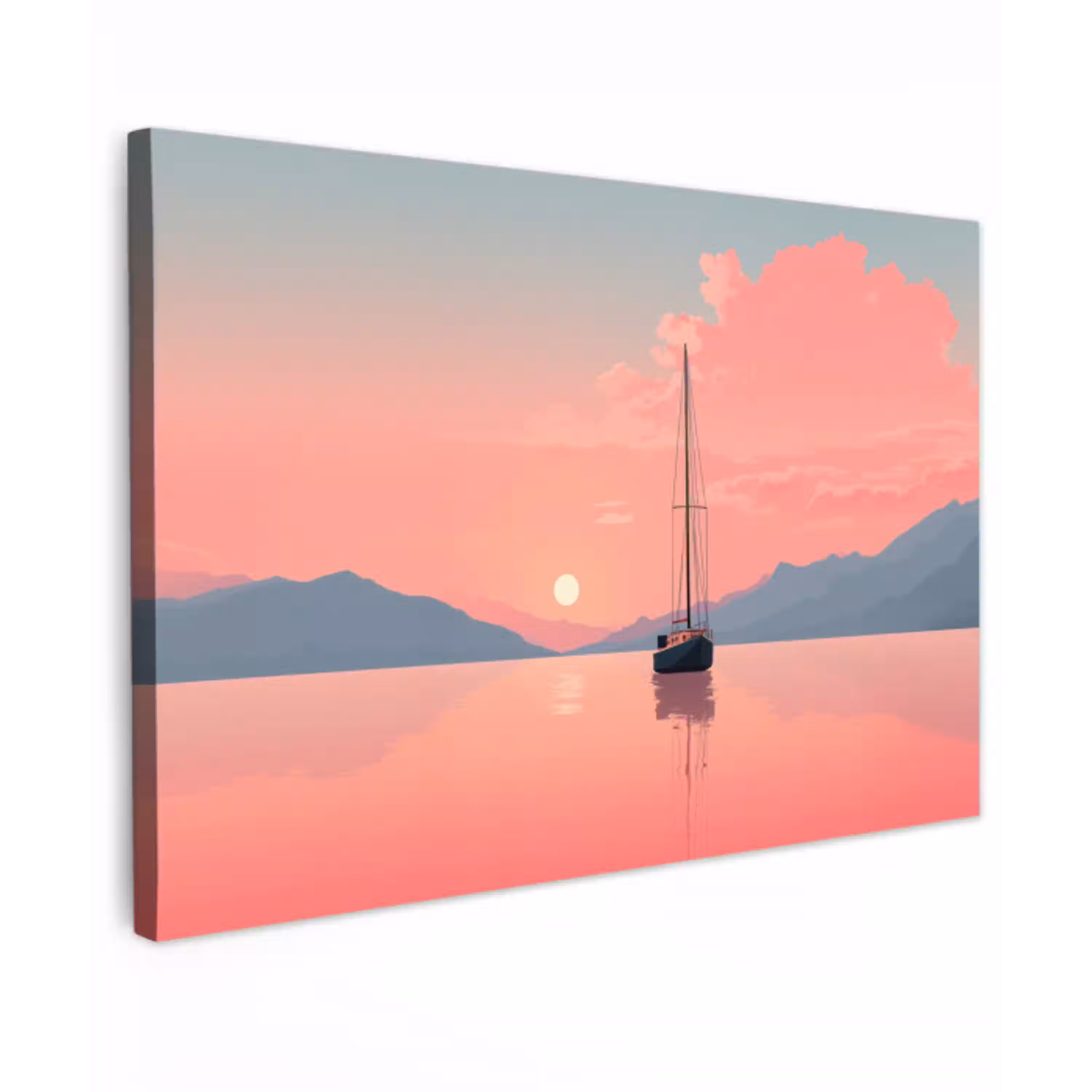 Zeilboot - Roze zee - Zonsondergang - Bergen canvas 2cm klein -z3d