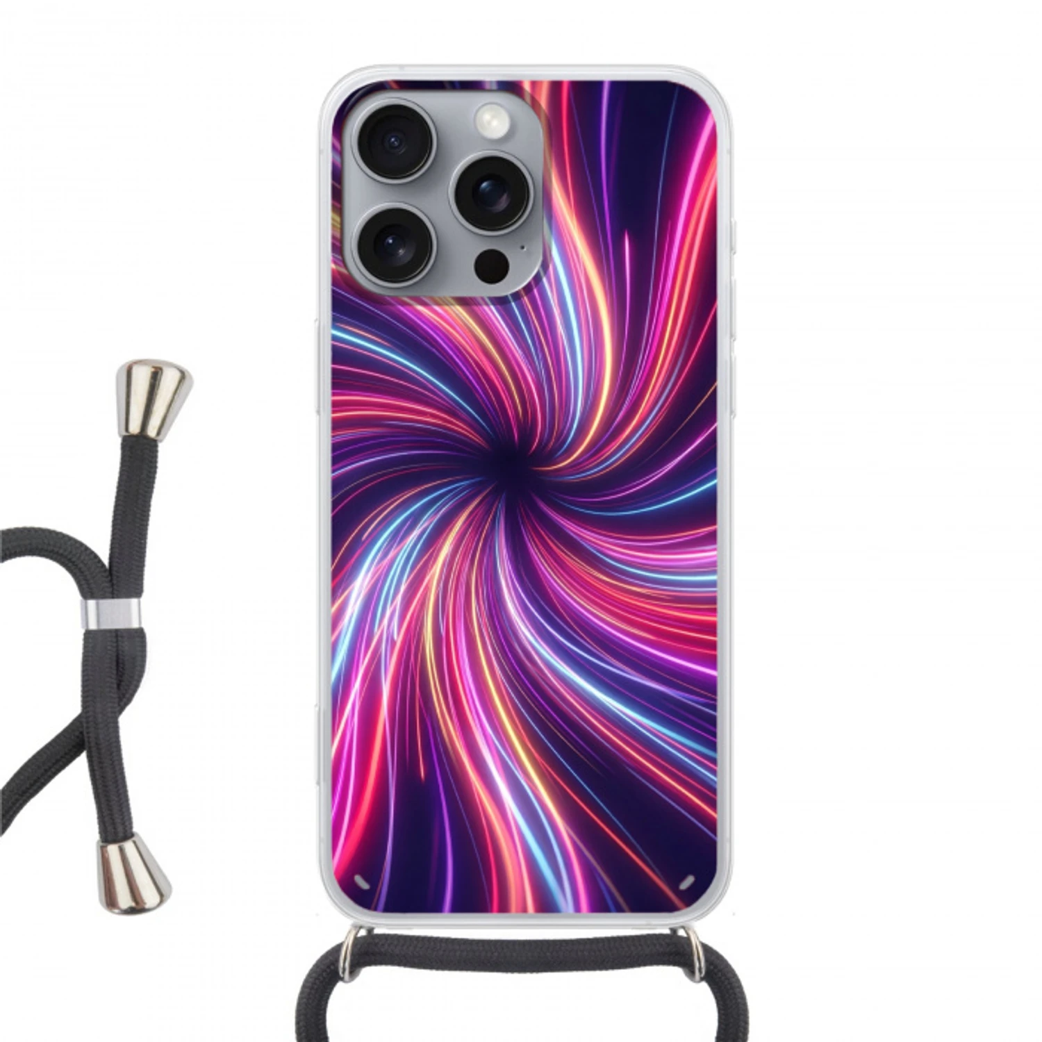 Abstract - Swirl - Futuristic - Neon Hoesje iPhone 16 Pro Max met koord klein -3d