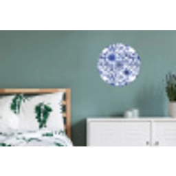 Bloemen - Blauw - Patroon - Wit Wandcirkel aluminium klein 190 -slaapkamer