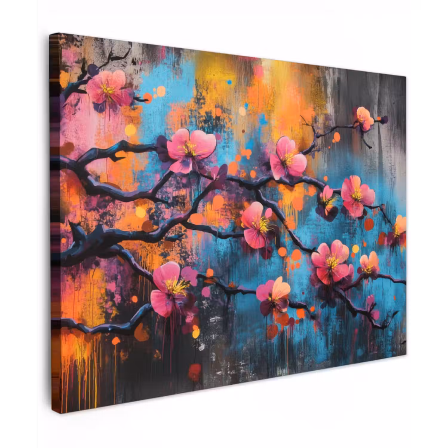 Canvas schilderij - Bloemen - Tak - Abstract - Roze