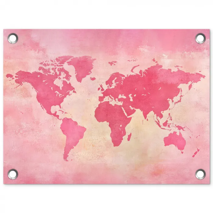 Wereldkaart - Roze - Vaag tuinposter los doek klein -3d