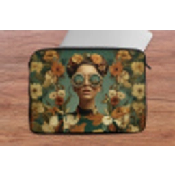 Bloemenkrans - Vrouwengezicht - Zonnebril - Oranje laptophoes neopreen klein -tafel