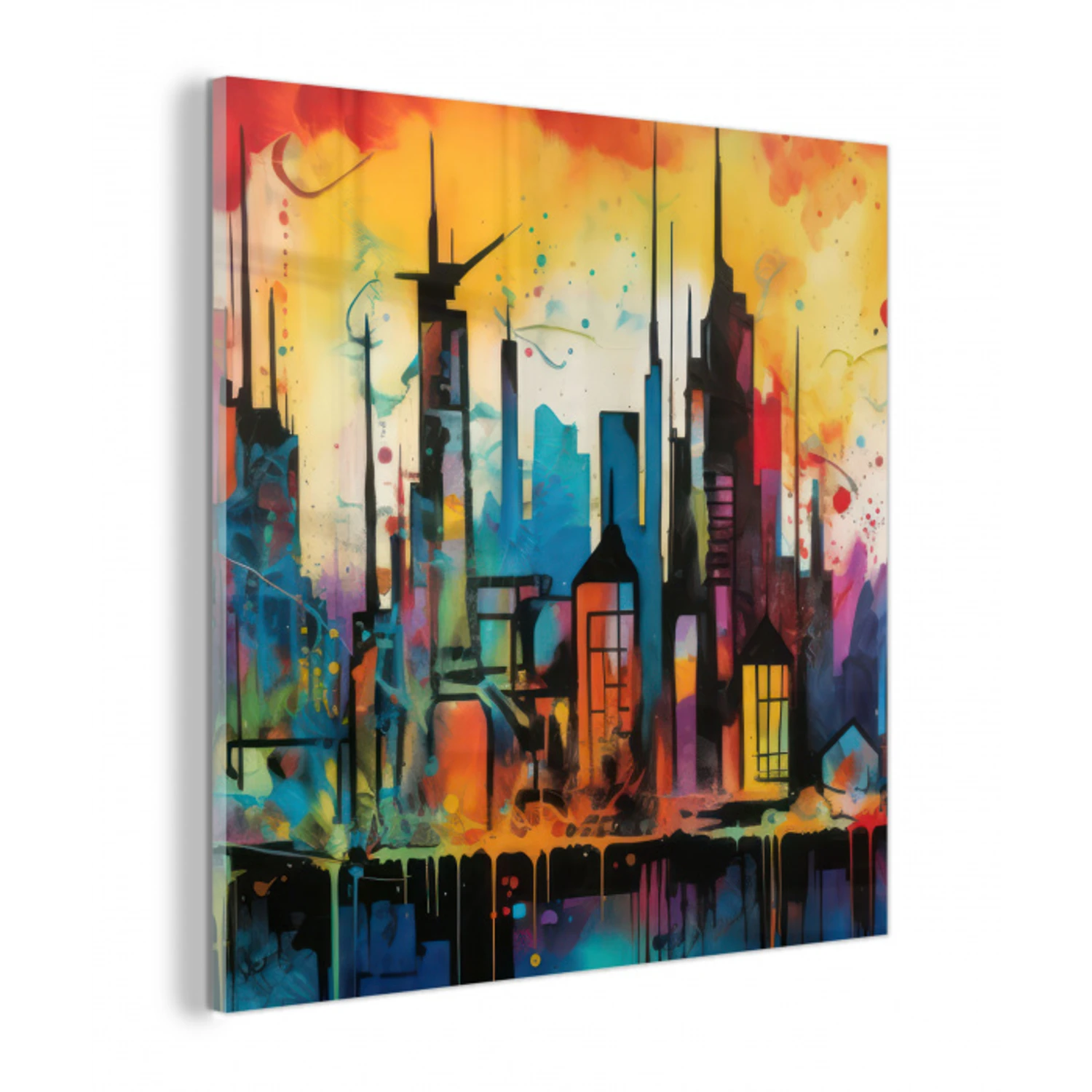 Neon Skyline - Graffiti - Kleurrijk - Gebouwen plexiglas 5mm klein -z3d