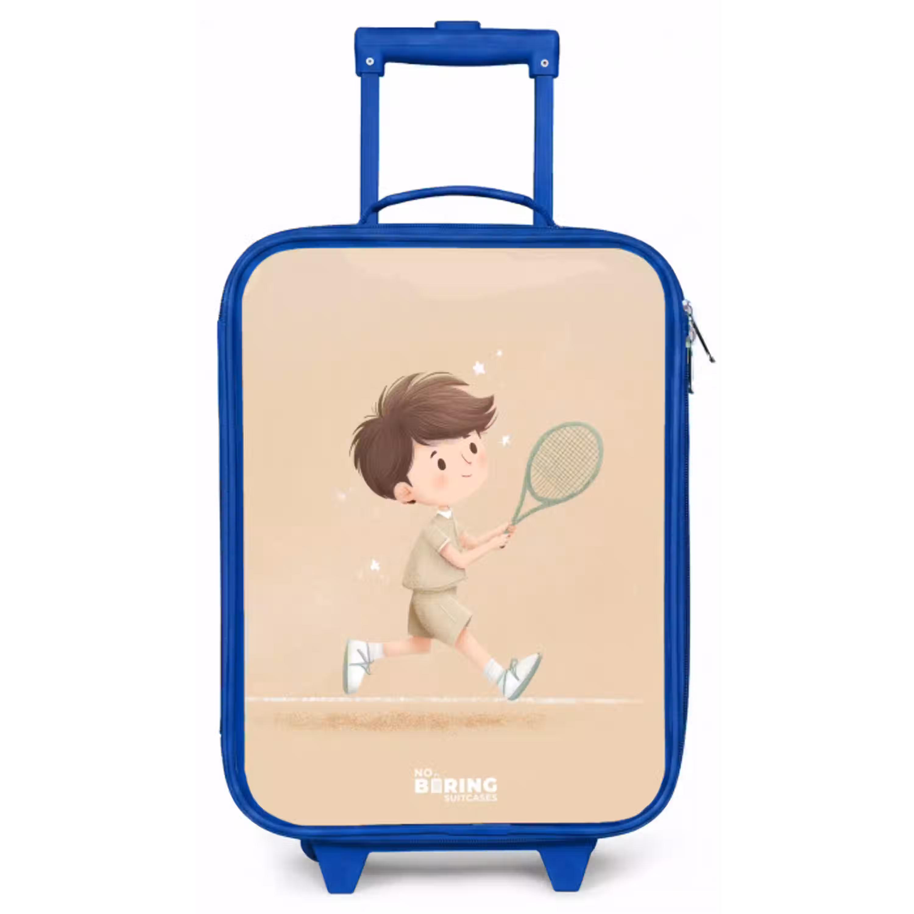 Jongen speelt tennis op zandkleurige achtergrond Kinderkoffer - Blauw klein -zz3dotto