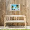 Doorkijk - Strand - Palmboom - Boot - Tropisch - Zee - Blauw Tuinposter op houten frame 2 cm dik klein -sfeer4
