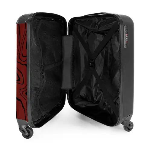 Rode achtergrond met abstracte zwarte lijnen NBS - Handbagage koffer - Kinderen Unisex middel -binnenkant