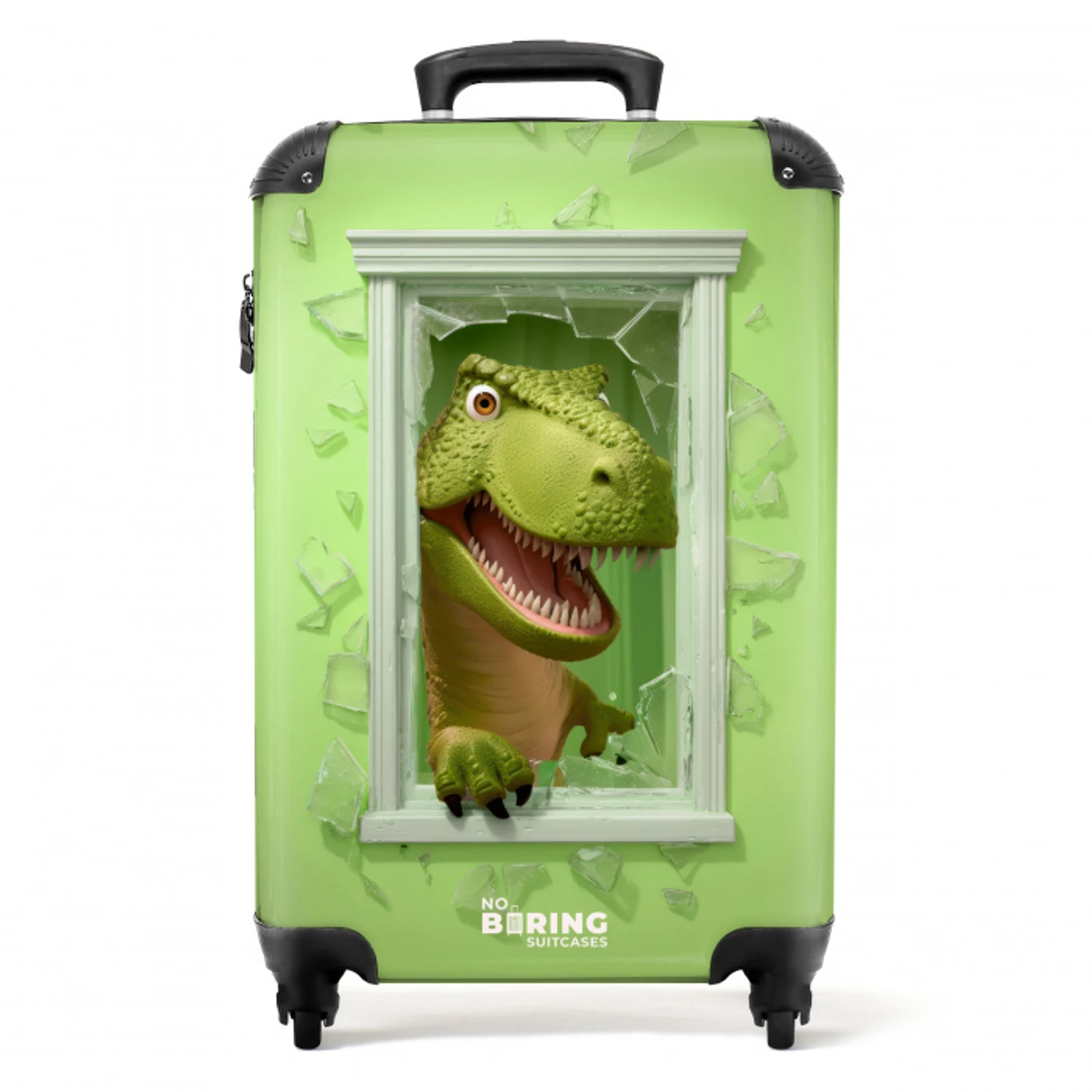 T-rex breekt door groen raam met glas NBS - Handbagage koffer - Kinderen Unisex middel -productfoto_recht