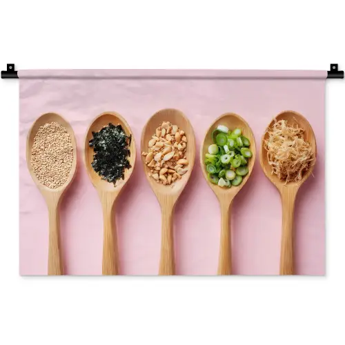 Ingrediënten - Lepels - Hout - Roze Wandkleed katoen klein -zz3d