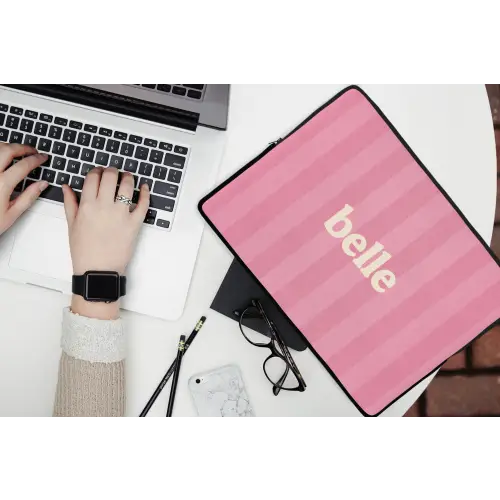 Roze - Gestreept - Belle laptophoes neopreen klein -bureau