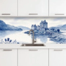 Schots - Kasteel - Blauw - Aquarel keuken achterwand 2 middel -3d