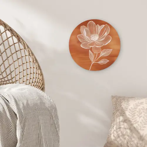 Bloem - Minimalistisch - Wit Wandcirkel kunststof plaat 5mm dik klein -sfeer5
