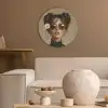Vrouw - Beige - Bloem - Modern - Portret Akoestische PET Vilt - Rond klein -sfeer1