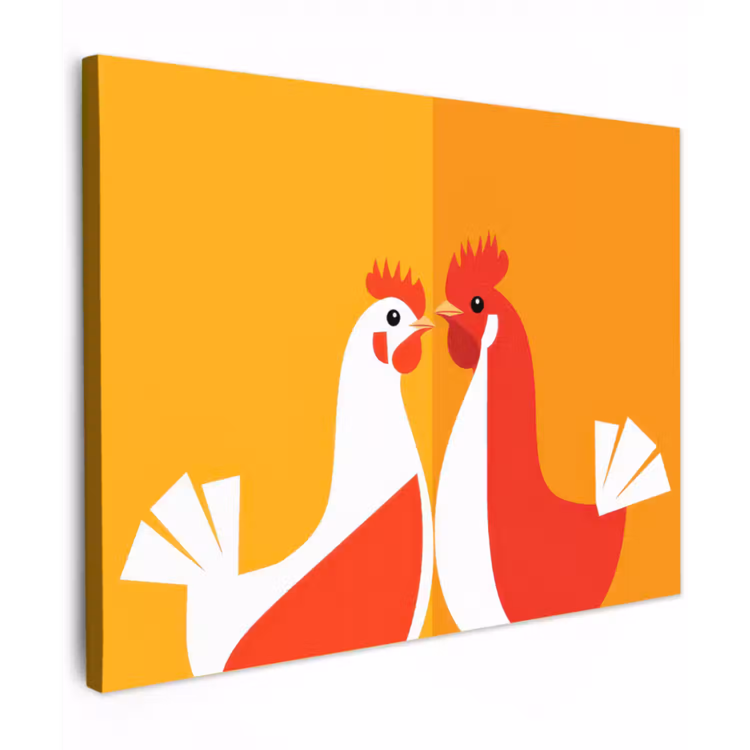 Canvas schilderij - Kippen - Oranje - Vlakken