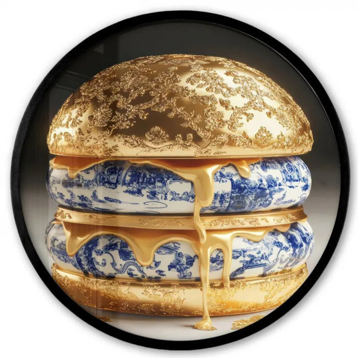 Delftsblauw - Goud - Burger Fotolijst rond zonder passe partout klein -3d
