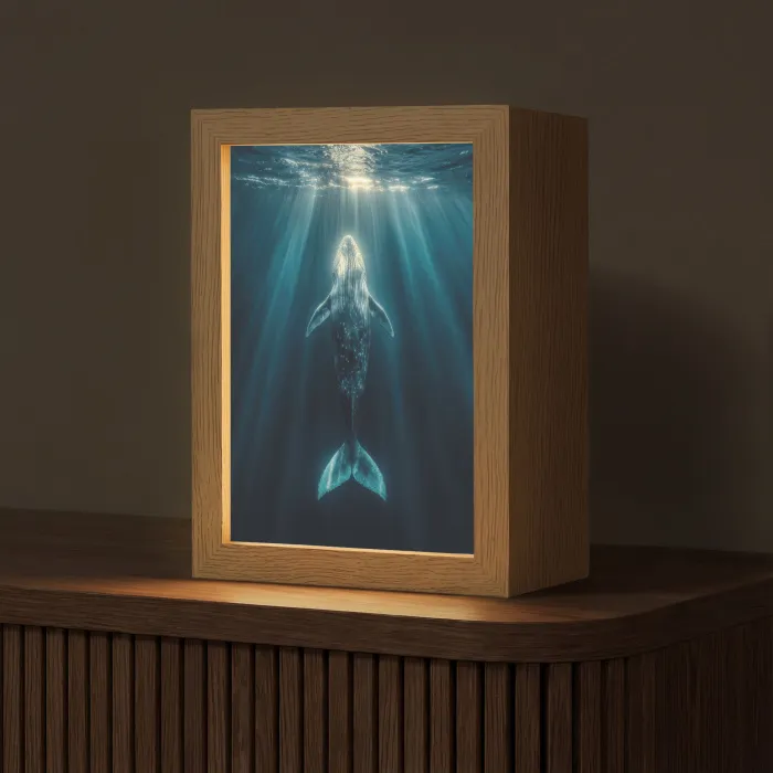 Walvis - Water - Zonnestralen - Blauw Light Box met kabel (Tafellamp) klein -z3d_website