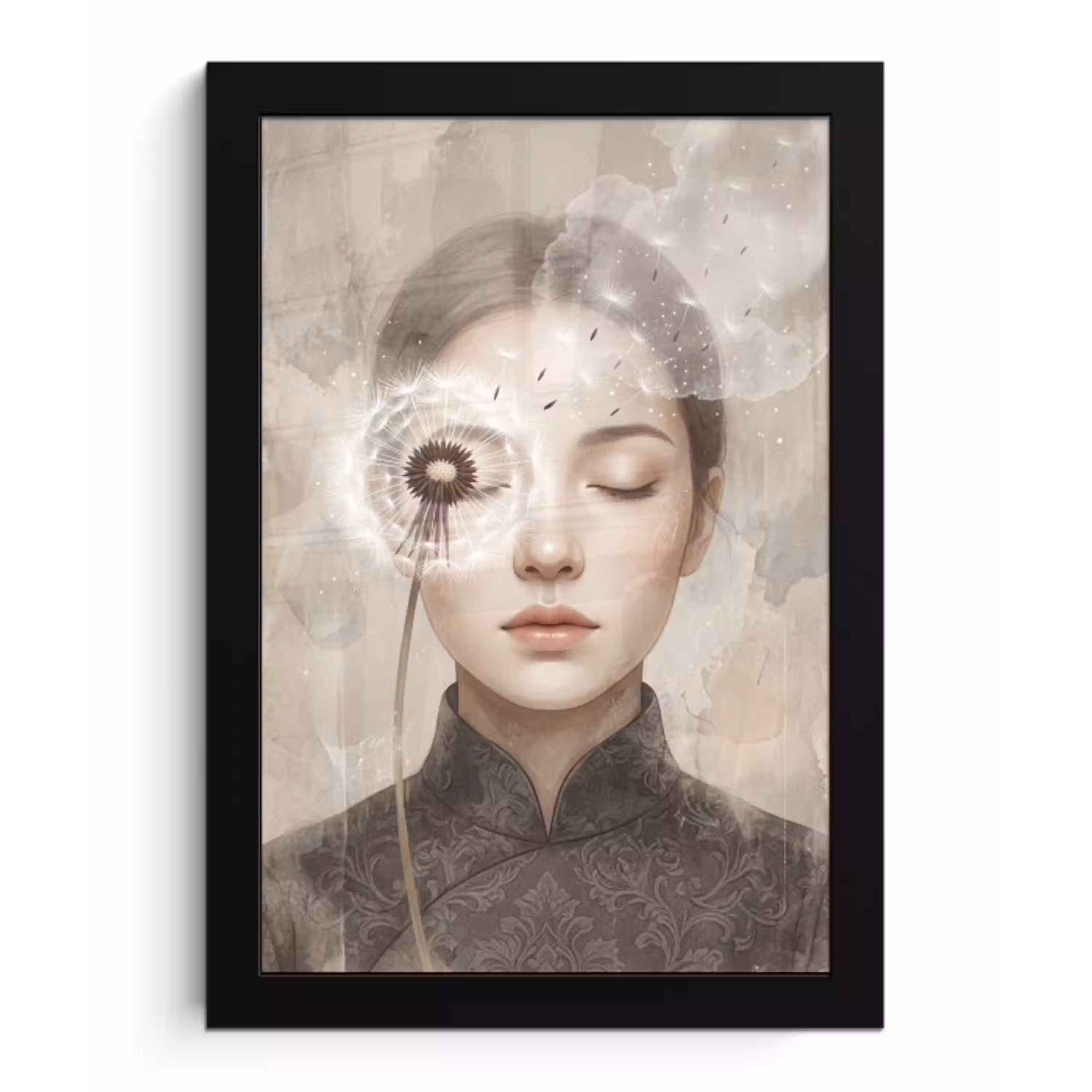 Vrouw - Sereen - Grijs fotolijst zwart zonder passe partout klein -3d