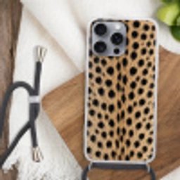 Vacht - Jachtluipaard - Zwart - Wit Hoesje iPhone 16 Pro Max met koord klein -sfeer4