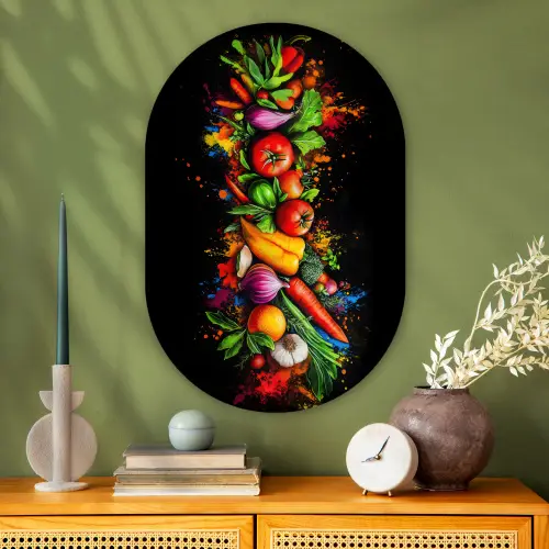 Groente - Eten - Kruiden - Graffiti - Koken Wandcirkel Ovaal Glas middel -sfeer2