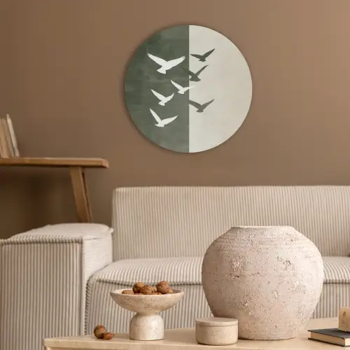 Japandi - Vogel - Groen Akoestische PET Vilt - Rond klein -sfeer1