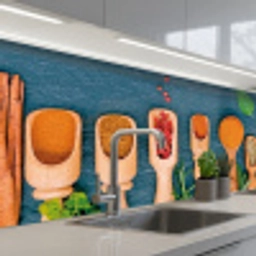 Lepels - Hout - Kruiden - Specerijen keuken achterwand 2 middel -3d_schuin