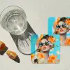 Bloemen - Vrouw - Zonnebril - Blauw onderzetter kurk middel -sfeer4