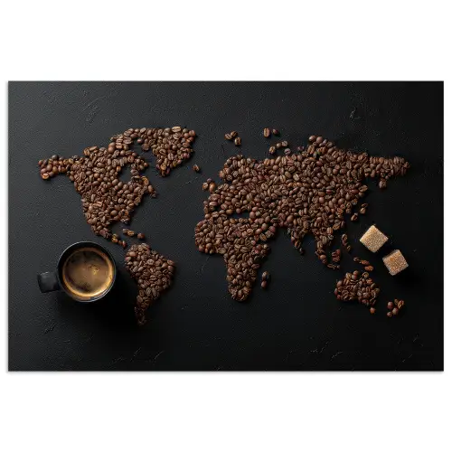 Wereldkaart - Espresso - Zwart poster papier klein -3d