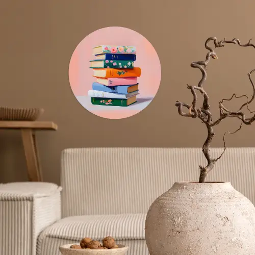 Boeken - Stapel - Kleurrijk Wandcirkel behangsticker klein -sfeer1
