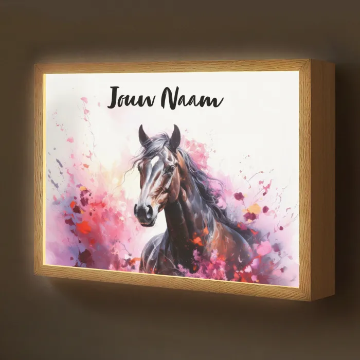 Paard - Dieren - Meisje - Roze Light Box met batterij (Wandlamp kind) middel -z3d_website