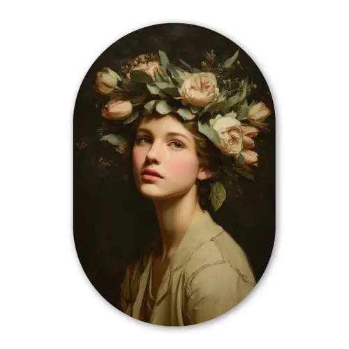 Bloemenstilte - Vrouw - Portret Wandcirkel Ovaal Forex klein -3d
