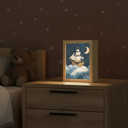 Zeilschip - Sterrenhemel - Wolken - Blauw Light Box met kabel klein -sfeer1_kind