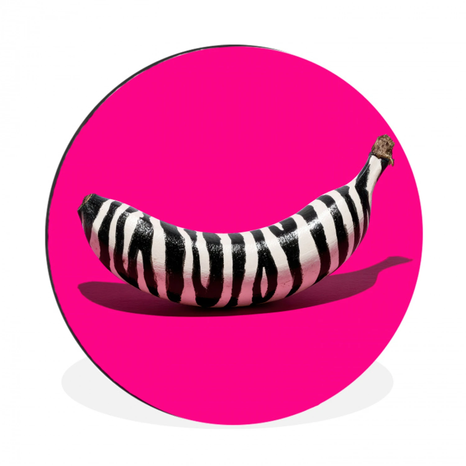 Banaan - Zebraprint - Roze Wandcirkel aluminium klein -3d