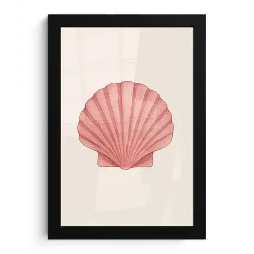 Schelp - Roze - Ribbels fotolijst zwart zonder passe partout klein -3d