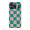 Schaakbord patroon - Groen - Roze - Blokjes Telefoonhoesje iPhone 17 Pro klein -3d