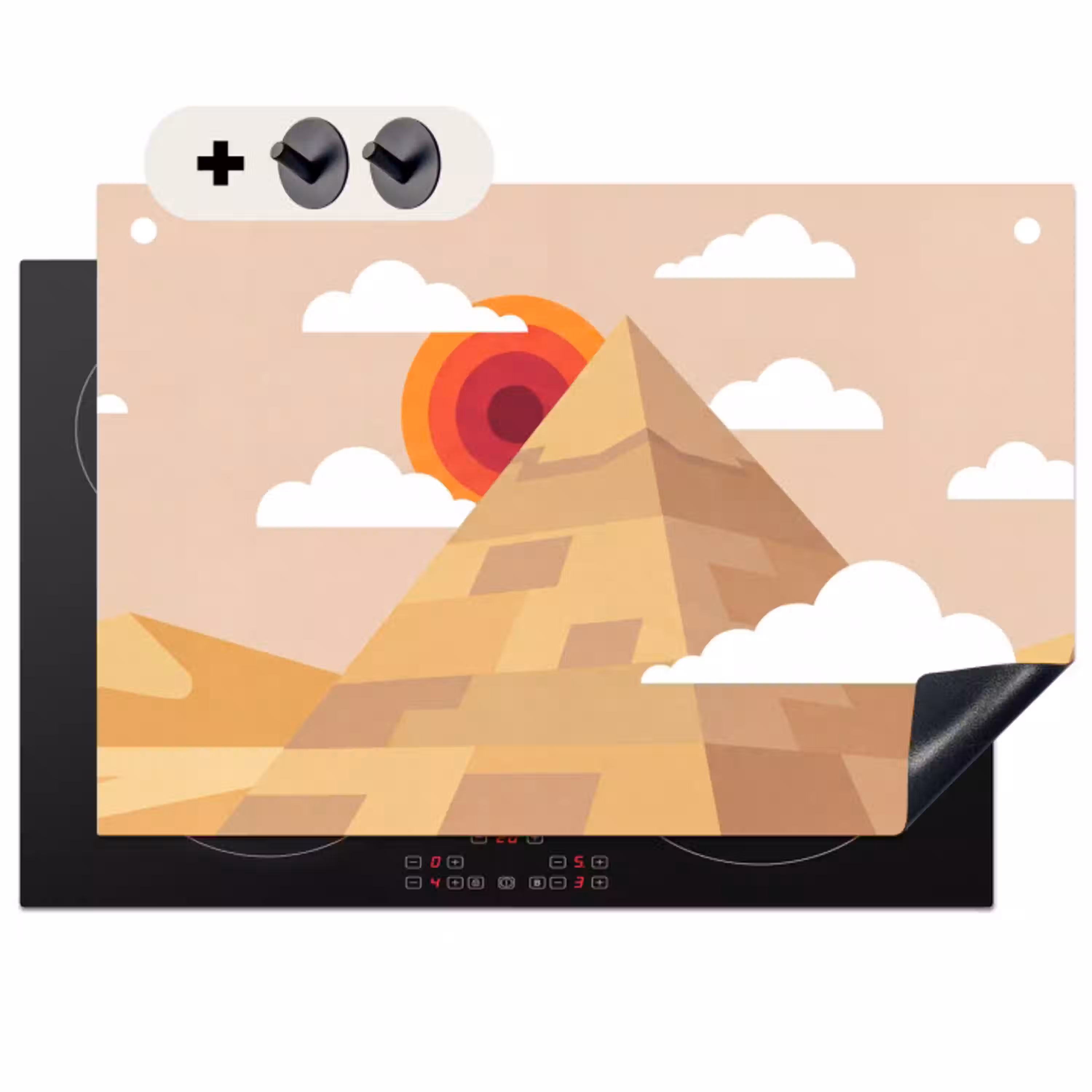 Piramide - Zon - Woestijn - Modern - Oranje Inductie beschemer met haakjes klein -3d