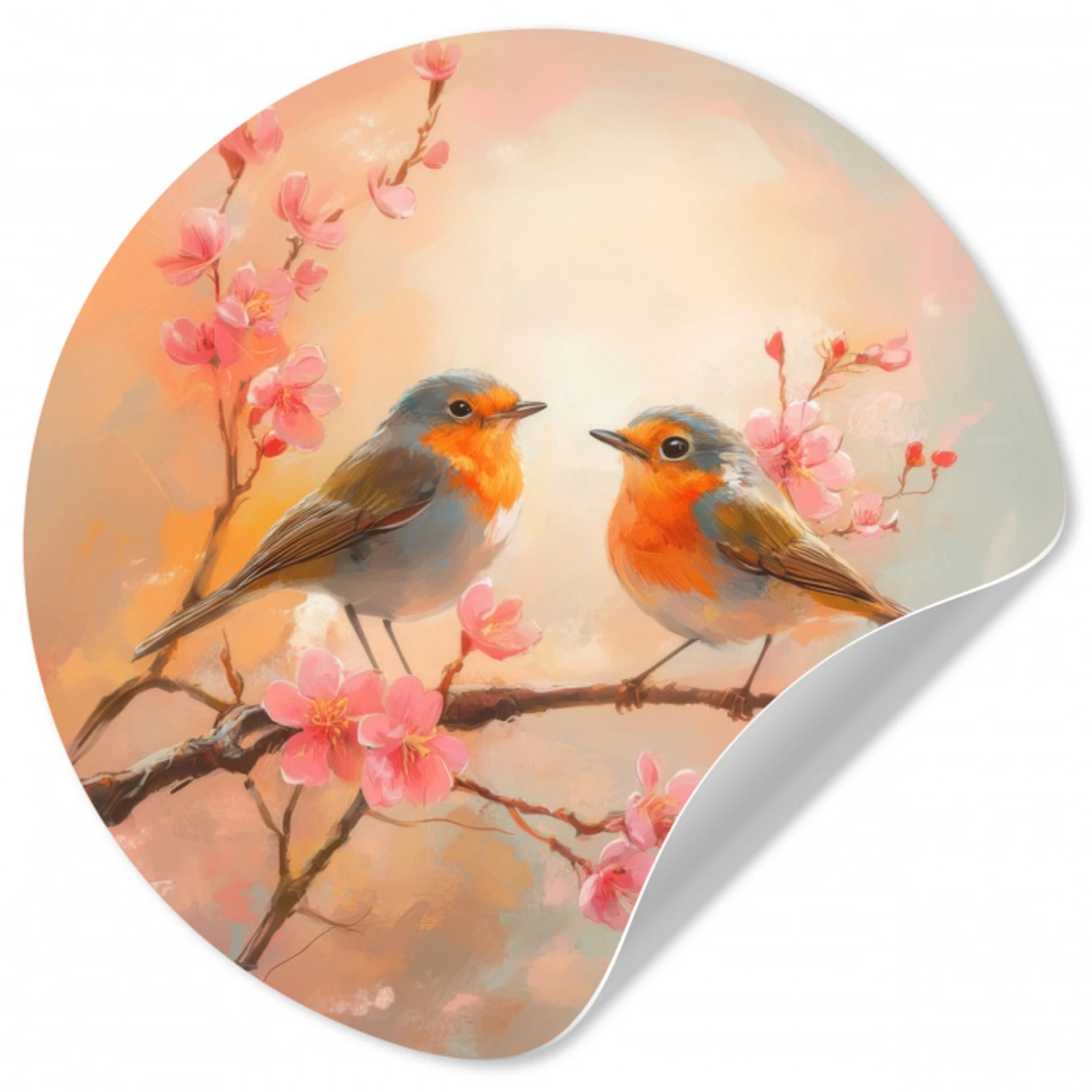 Roodborstjes - Sierlijk - Bloesemtak Wandcirkel behangsticker klein -3d