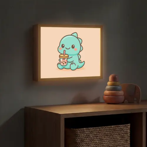 Dino - Boba - kawaii - Oranje Light Box met batterij (Wandlamp kind) middel -sfeer5_kind
