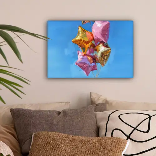 Ballonnen - Goud - Stervorm - Roze canvas 2cm klein -sfeer1